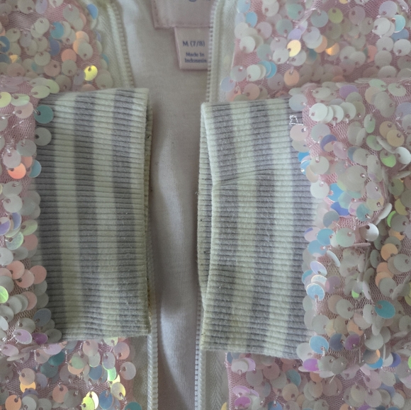Girls More Than Magic White Sequin Full Zip Varsity Style Jacket Med 7/8 - Picture 3 of 6